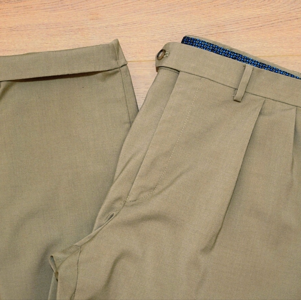 Ralph Lauren Tan Green Pleated Men's Dress Pants